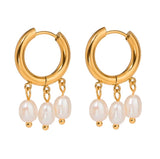 Triple Freshwater Pearl Drop Huggie In Gold