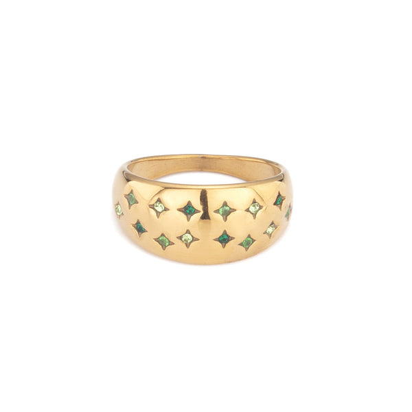 Bijoux De Mimi Isabel Gold Multi Green Chubby Star Ring