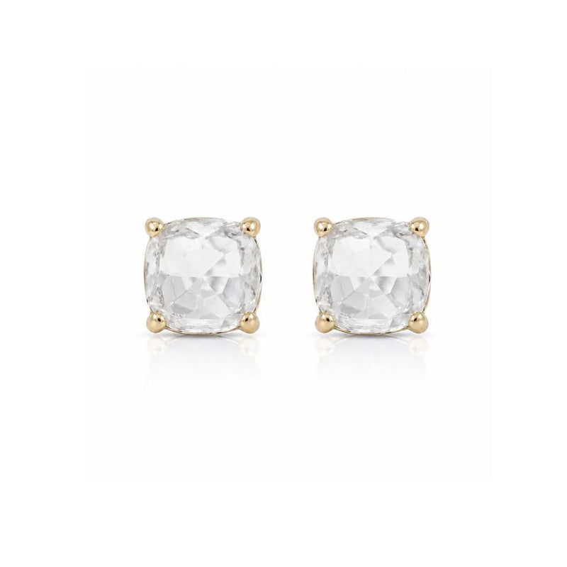Isle & Stars Faceted Square Glass Stone Stud Earrings In Gold Crystal