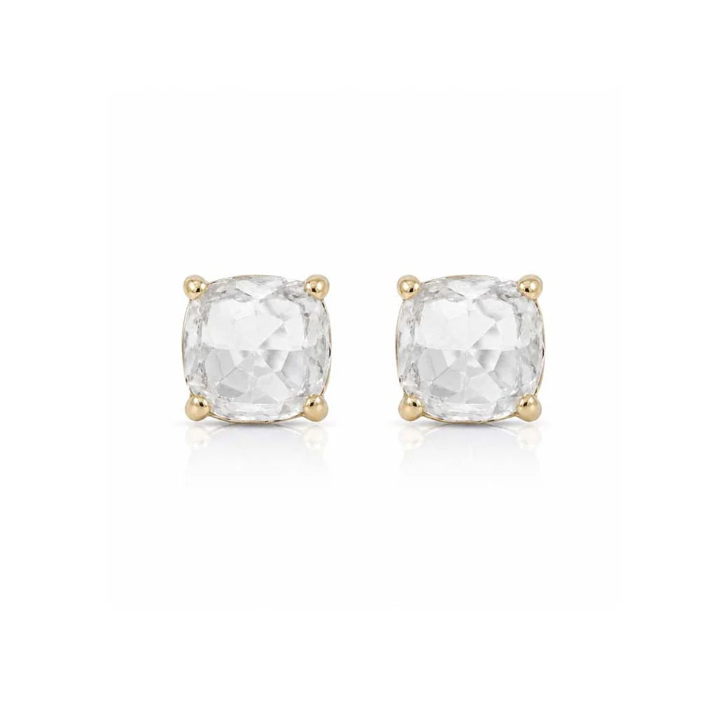 Isle & Stars Faceted Square Glass Stone Stud Earrings In Gold Crystal