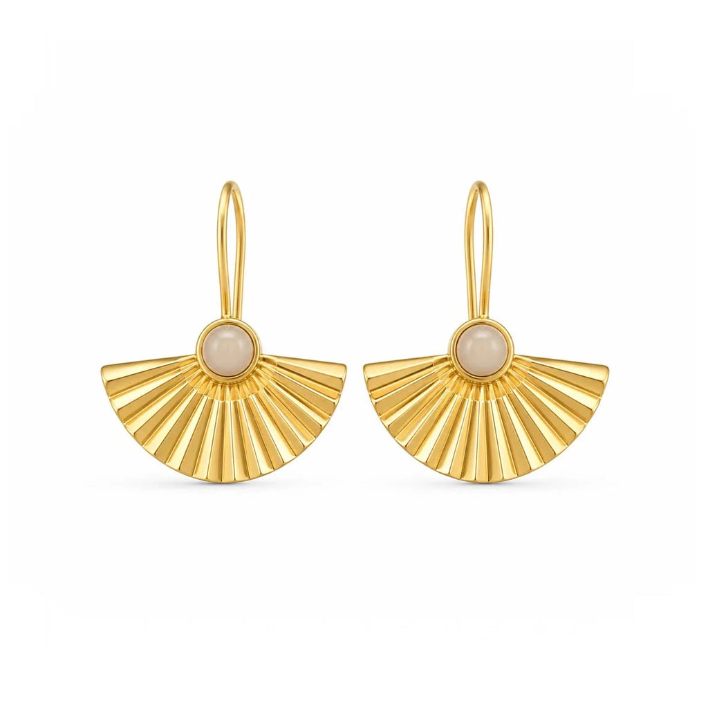 Isle & Stars Fan-Shaped Hoop Earrings with Stone Accent In Gold Rose Quartz