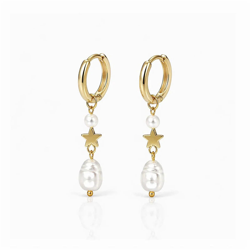 Isle & Stars Natural Pearl and Metal Star Drop Earrings In Gold
