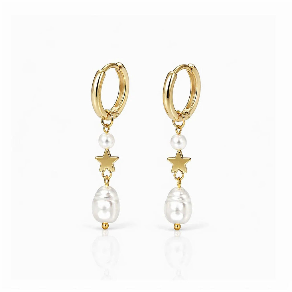 Isle & Stars Natural Pearl and Metal Star Drop Earrings In Gold