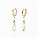 Isle & Stars Natural Pearl and Metal Star Drop Earrings In Gold
