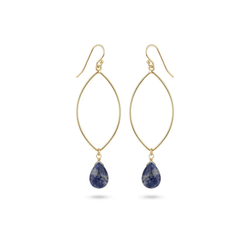 Isle & Stars Oval Wire Hoop with Stone Drop Earrings in Gold Sodalite 