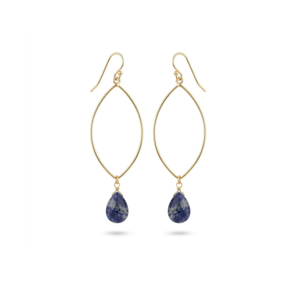 Isle & Stars Oval Wire Hoop with Stone Drop Earrings in Gold Sodalite 