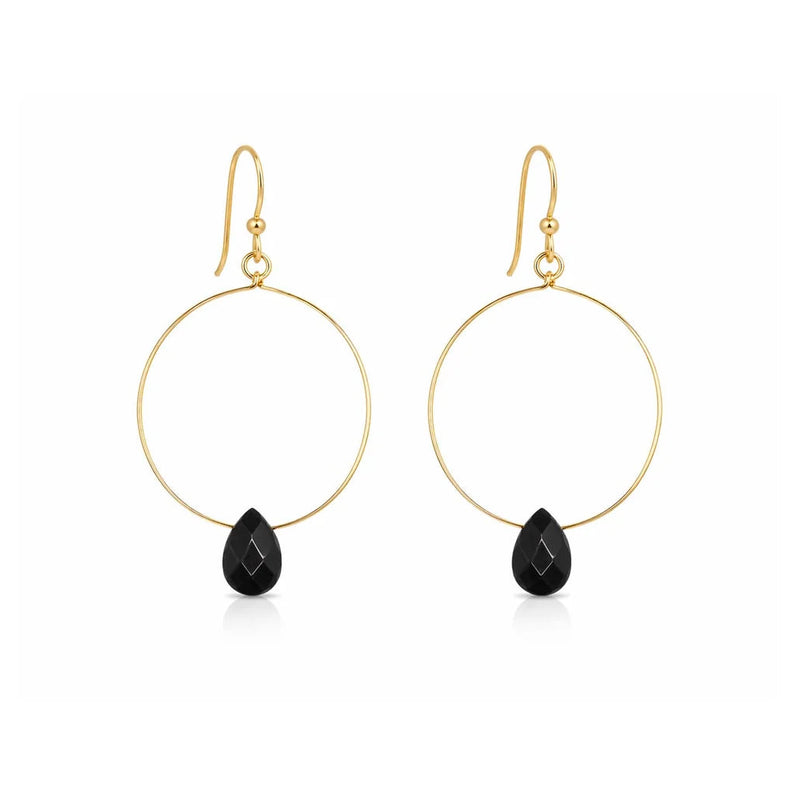Isle & Stars Round Wire Stone Drop Earrings In Gold Black