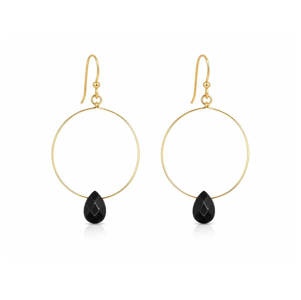 Isle & Stars Round Wire Stone Drop Earrings In Gold Black