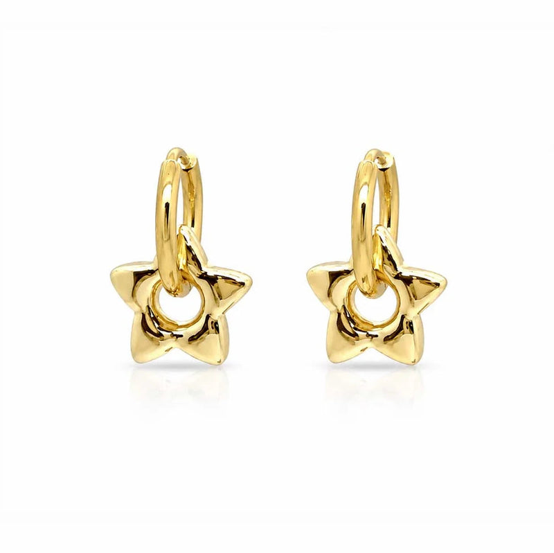 Isle & Stars Star Drop Stainless Steel Hoop Earrings In Gold
