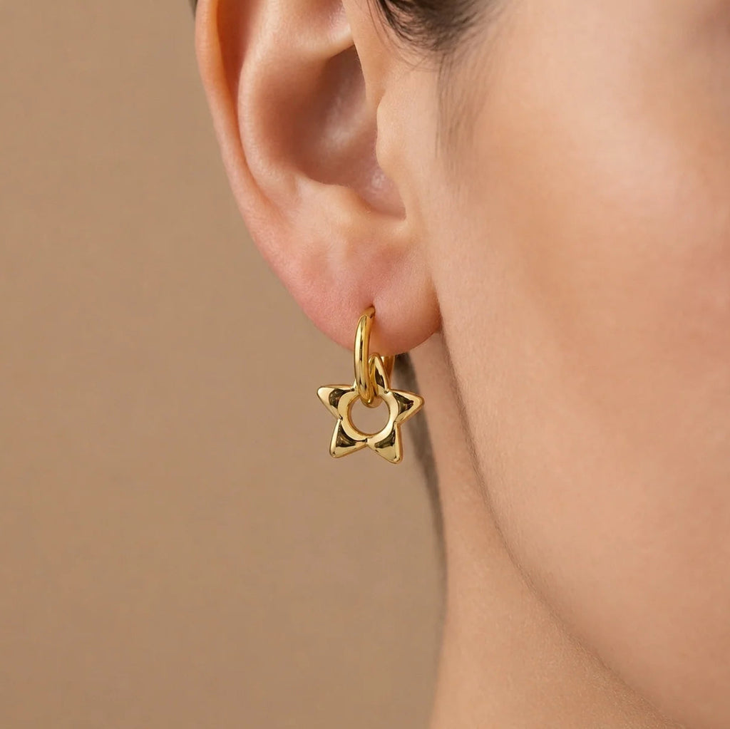 Isle & Stars Star Drop Stainless Steel Hoop Earrings In Gold
