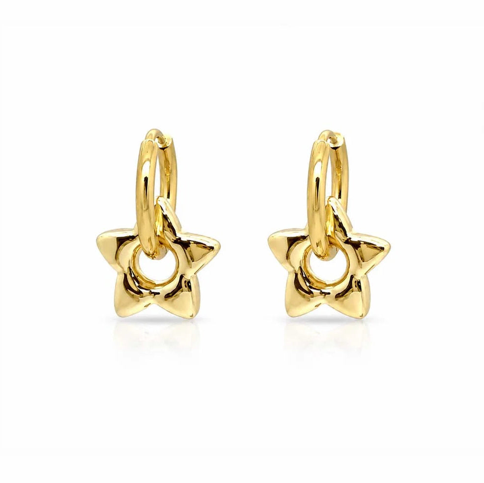 Isle & Stars Star Drop Stainless Steel Hoop Earrings In Gold