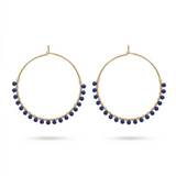 Isles & Stars Hand Wired Navy Beaded Brass Hoop Earrings In Gold