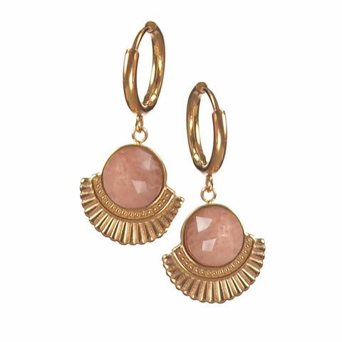 Fan Earrings with Stone - Brown