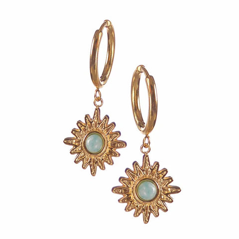 Sunburst with Stone Earrings - Opal