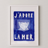 J'Adore La Mer Dark Blue Framed Print white frame