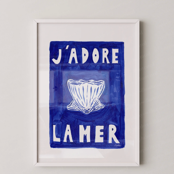 J'Adore La Mer Dark Blue Framed Print white frame