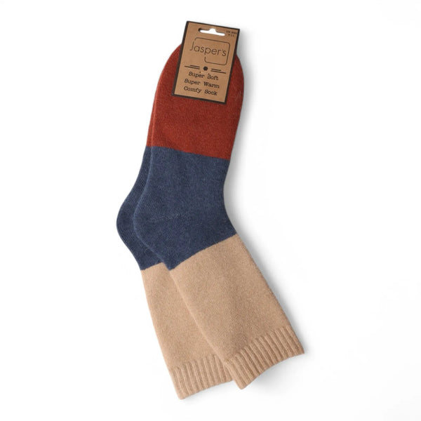 Jasper's Beige & Navy Block Cosy Men’s Socks