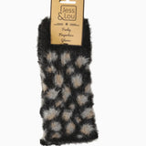 Jess & Lou Black Leopard Fluffy Knit Fingerless Gloves