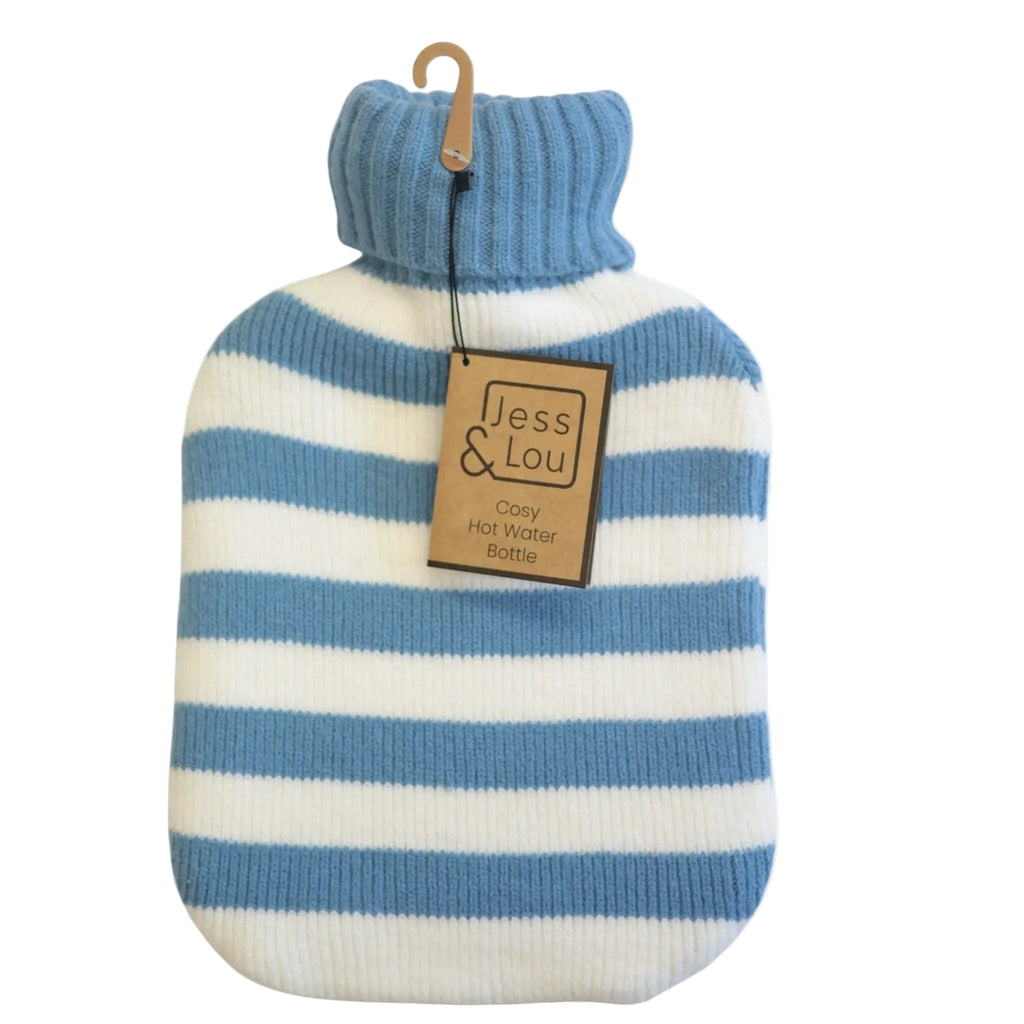 Jess & Lou Cornflower & White Stripes Hot Water Bottle

