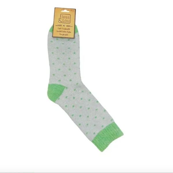 Jess & Lou Cosy Polka dot socks in green and grey 