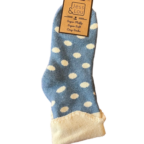 Jess & Lou Spot Cuffed Socks- Blue 