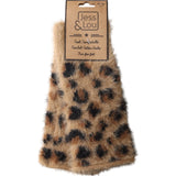 Jess & Lou Tan Leopard Fluffy Knit Fingerless Gloves