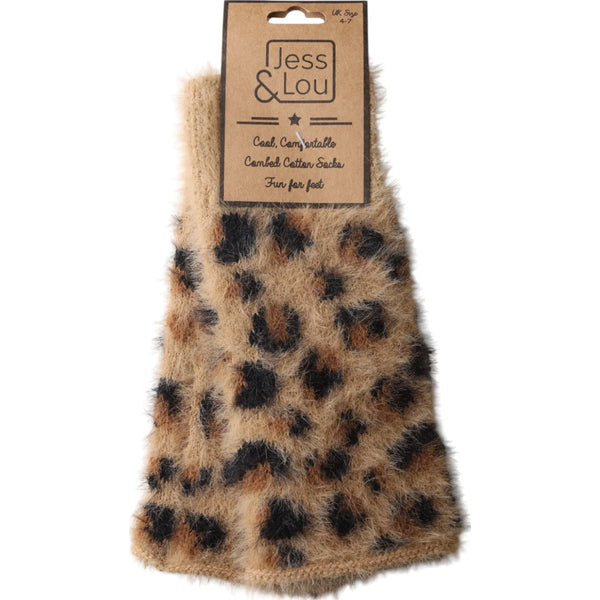 Jess & Lou Tan Leopard Fluffy Knit Fingerless Gloves