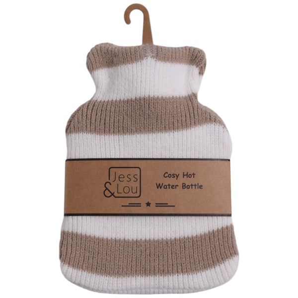 Jess & Lou White and Taupe Stripe mini hot water bottle 