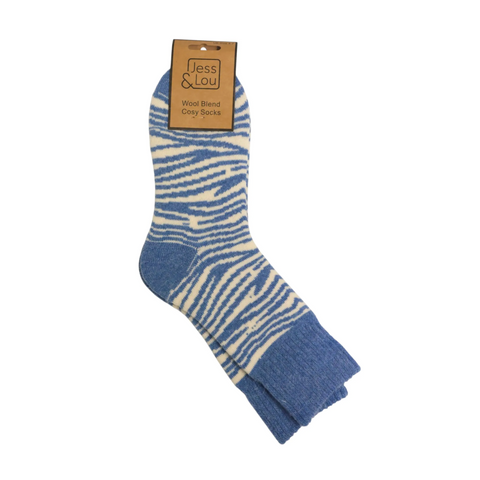 Jess and Lou Blue Zebra Stripe Socks 