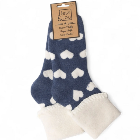 Jess and Lou Heart Cosy Cuff Socks - Navy