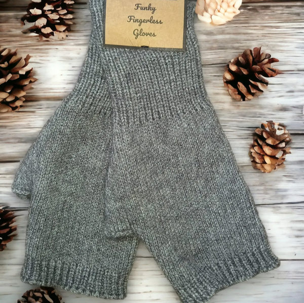 Jess and Lou plain knit fingerless gloves in dark grey 