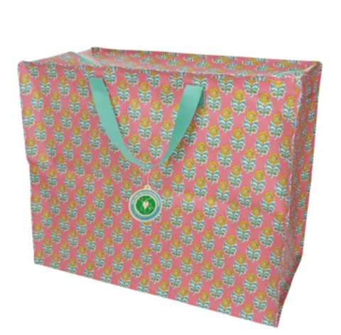 Jumbo storage bag - pink with yellow flowers