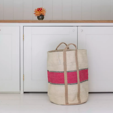 Jute Laundry Basket Pink