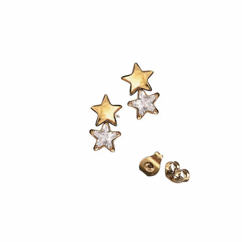 Hot Tomato Star Duet Studs - Crystal and Gold