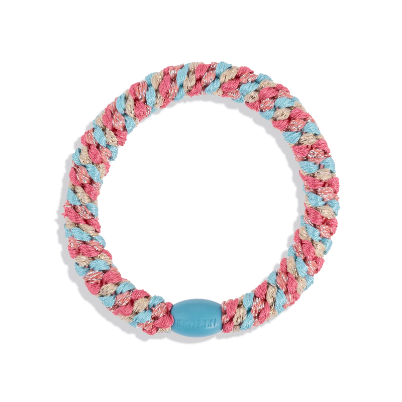 KKNEKKI Original Hair Tie - Turquoise & Coral Glitter