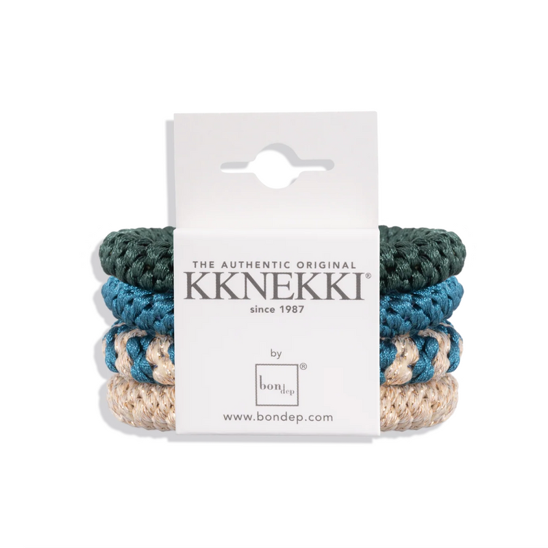 Kknekki Hairband Bundle 54 - Dark green, bright blue, cream and blue stripe and biege glitter 