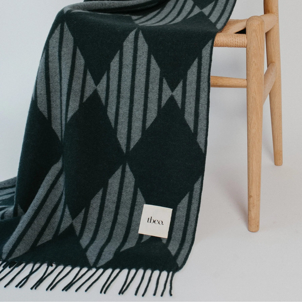 TBCO Lambswool Blanket  Green Stripe Harlequin Jacquard