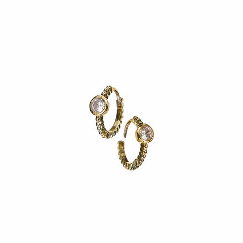 Hot Tomato Solitaire Crystal Micro Hoop Earrings - Gold/Clear