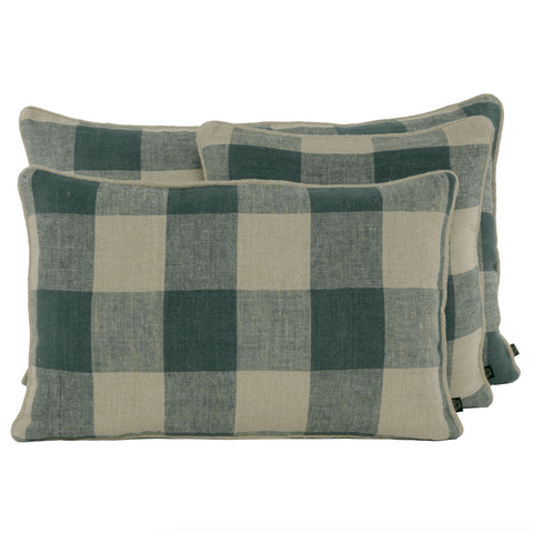 Large check cushion in pigeon green 