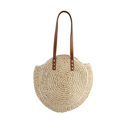Large Circle Straw Bag - Beige