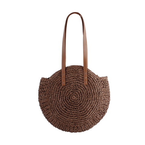 Large Circle Straw Bag - Coffee