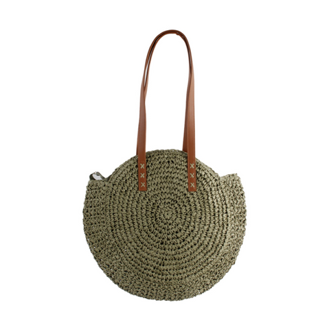 Large Circle Straw Bag - Olive Green
