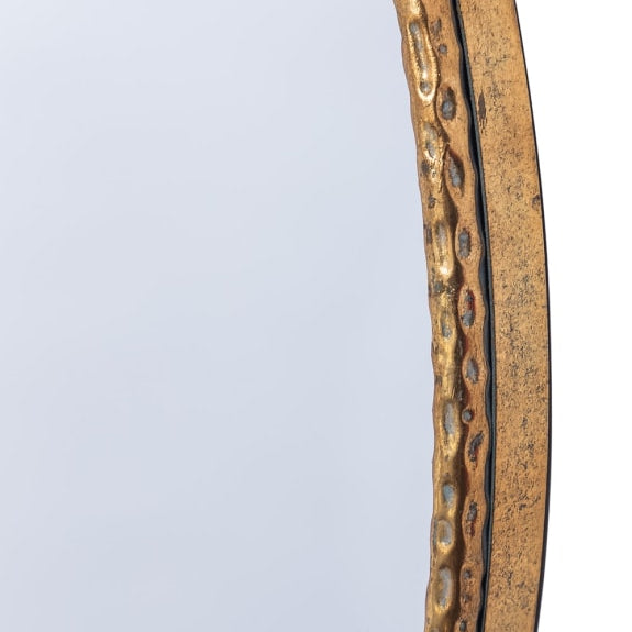 Large Round Gold Hammered Metal Wall Mirror w/ Bow - close up 2