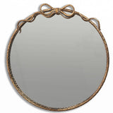Large Round Gold Hammered Metal Wall Mirror with Bow