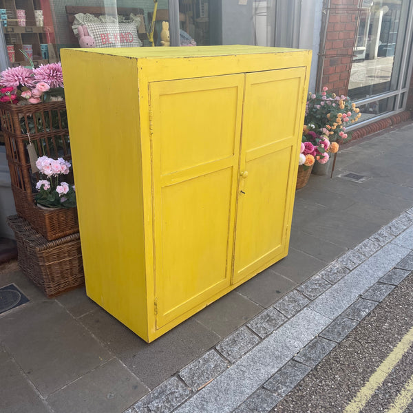Large vintage yellow painted cupboard side view