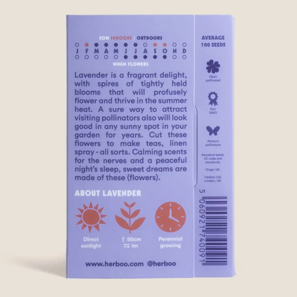 Lavender Munstead Dwarf Seed Packet back