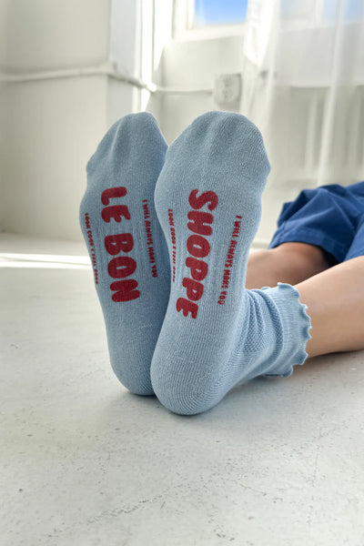 Le Bon Shoppe - Ruffled Hugger Crew Socks - Periwinkle / Red Main Bottom