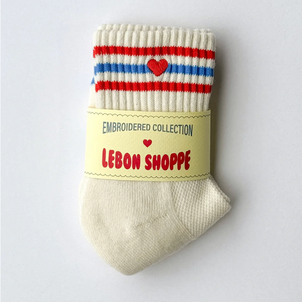 Le Bon Shoppe Embroidered.Girlfriend Socks - Leche + Heart 