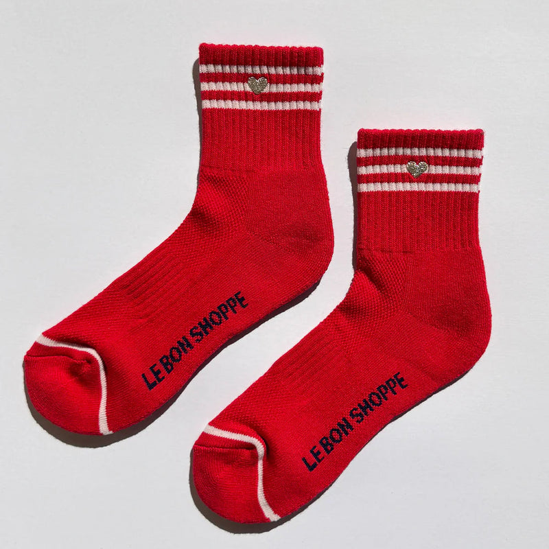 Le Bon Shoppe Embroidered Girlfriend Socks - Scarlet + Heart