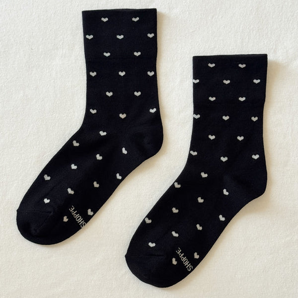 Le Bon Shoppe Heart Sneaker Socks - Black/Cream